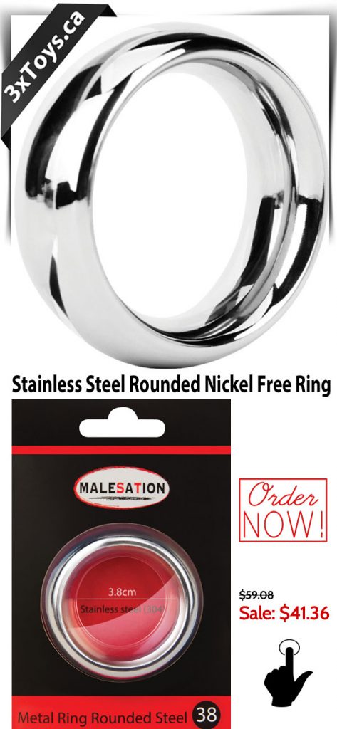 Stainless Steel Rounded Nickel Free Ring from Malesation. Weight: 126 grams (.2 pounds). Do not use longer than 30 minutes. Do not fall asleep wearing ring. Wait at least 60 minutes between 2 applications. Please read printed product information instructions for use and warnings before using. Size: 38mm (3.8cm).