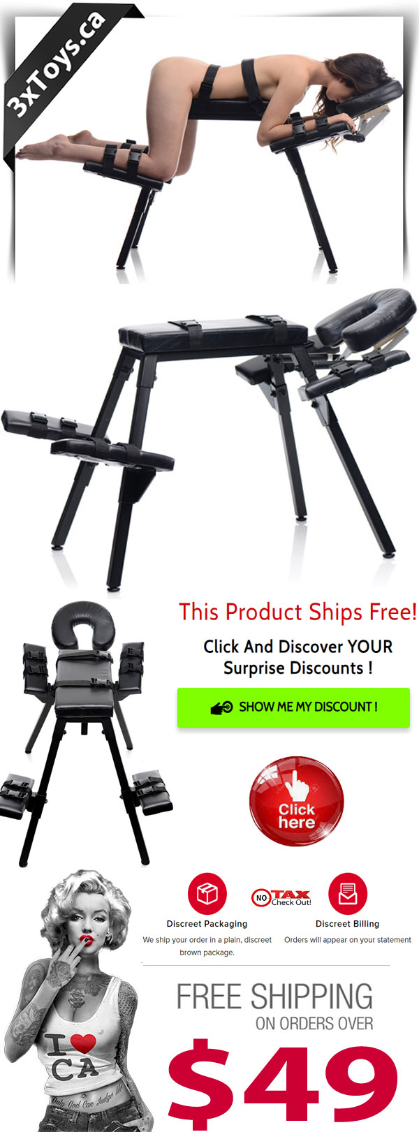 Master Series Obedience Extreme Sex Bench with Restraint Straps